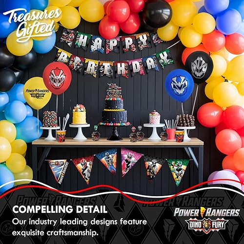 Miniatura 5 de Treasures Gifted Cartel de Power Rangers  Cartel de cumpleaños de Power Rangers  Suministros para fiesta de cumpleaños con licencia oficial de Power