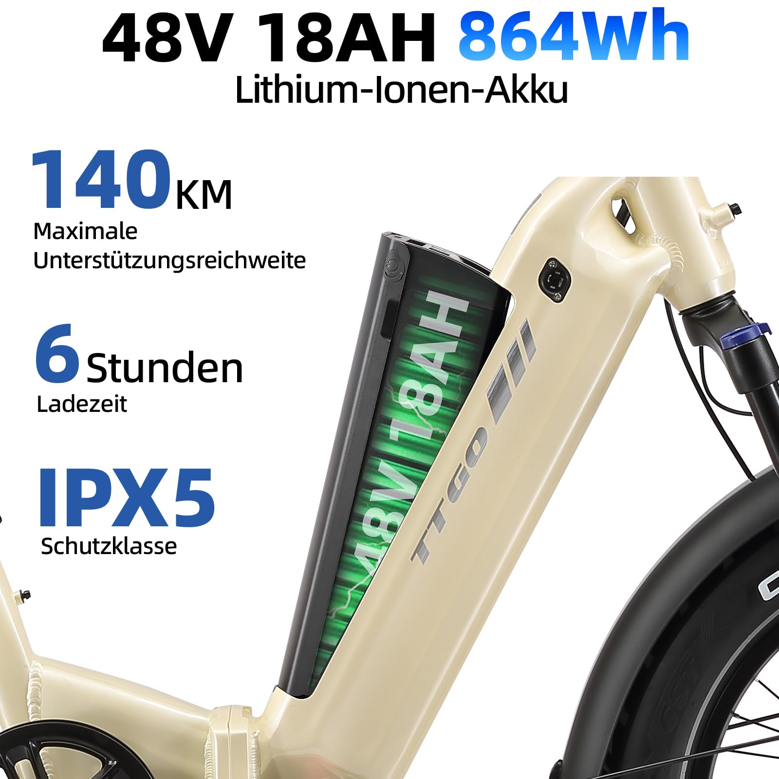 TTGO F6 Boost Vélo électrique 20" Fatbike pliable pour homme et femme Batterie 48 V 18 Ah 250 W 70 Nm, jusqu'à 150 km, pour ville, trajets et excursions