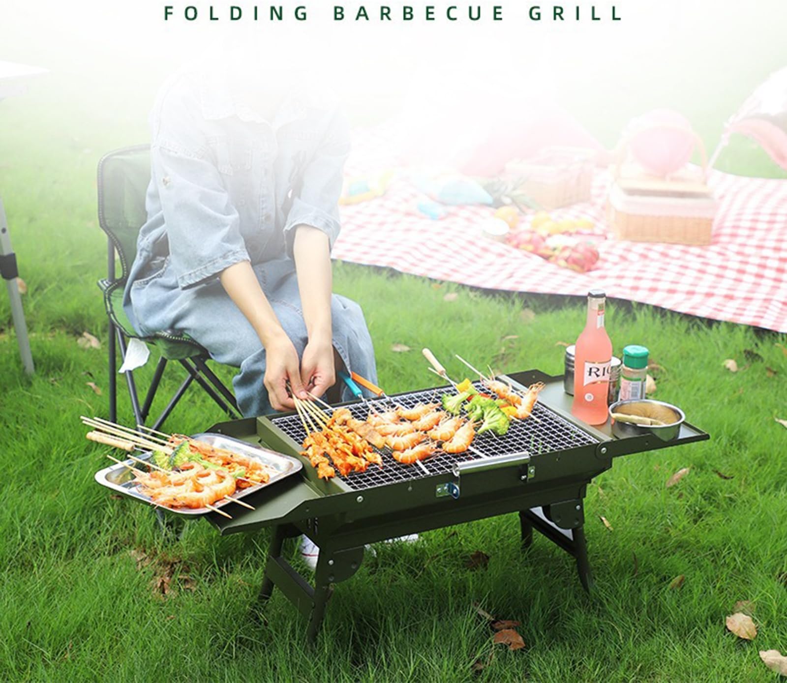 Przenośny grill węglowy Składane grille Grill węglowy Mały grill do podróży, biwakowania, gotowania na świeżym powietrzu, podwórka, pieszych wędrówek, patio w ogrodzie, pikników