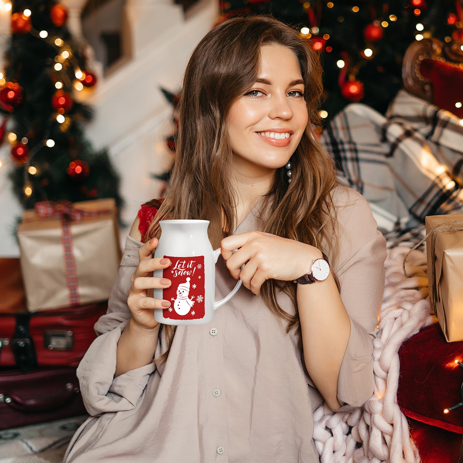 Hushee 4 tazas de cerámica de Navidad de 9.5 onzas con caja de regalo, tazas de café con diseño de patrón festivo, reno, árbol de Navidad, cacao caliente, tazas de café de Navidad para té, chocolate