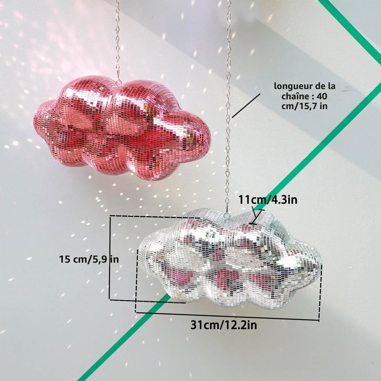 Sphère disco en forme de nuages à suspendre - Décoration scintillante réfléchissante - Sphère réfléchissante pour fête et décoration d'intérieur