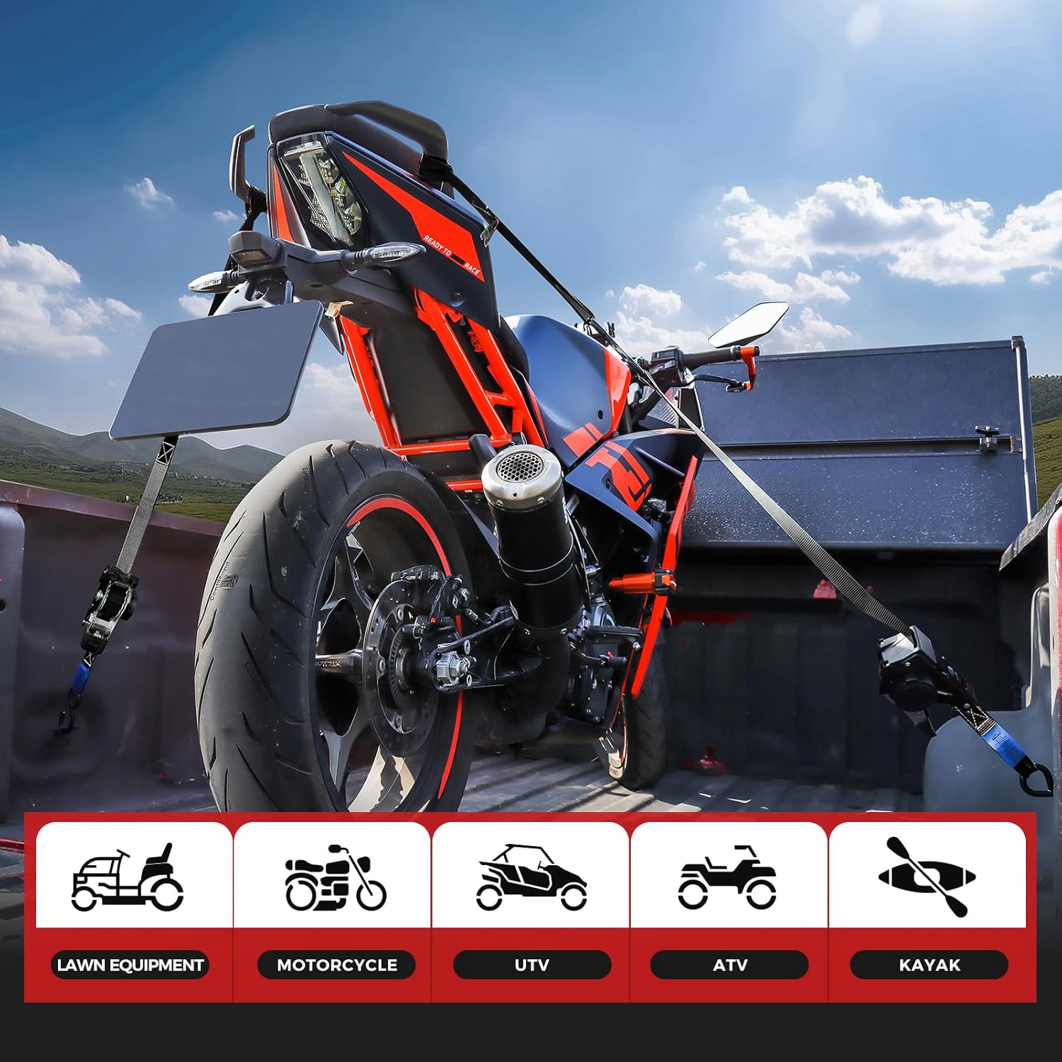 Retractable Ratchet Straps with Soft Loops (4 Pack)-(1,500lb Break Strength)-1 Inch x 12 Feet Heavy Duty Auto Self Retracting Tie Down Strap for Truck, Cargo Trailer, Motorcycle, Rad & More - Image 2