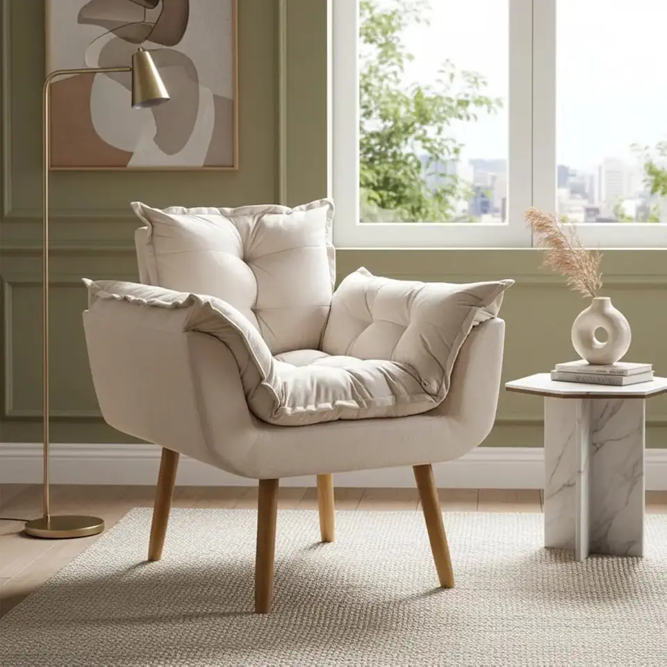 Poltrona Alice Decorativa Para Sala Cadeira Reforçada Para Recepção Manicure Clínica Sala De Espera Consultório Escritório Pé Castanho - Clique & Decore (Bege)