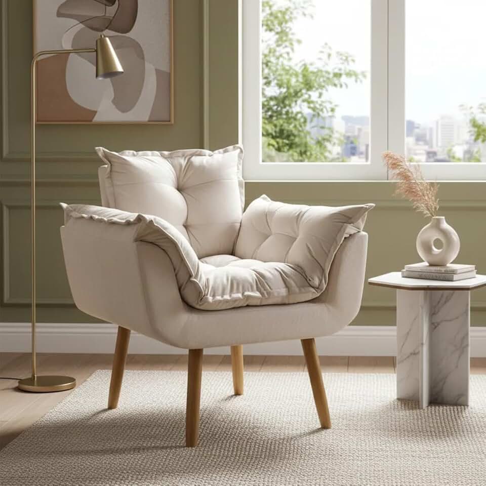 Poltrona Alice Decorativa Para Sala Cadeira Reforçada Para Recepção Manicure Clínica Sala De Espera Consultório Escritório Pé Castanho - Clique & Decore (Bege)