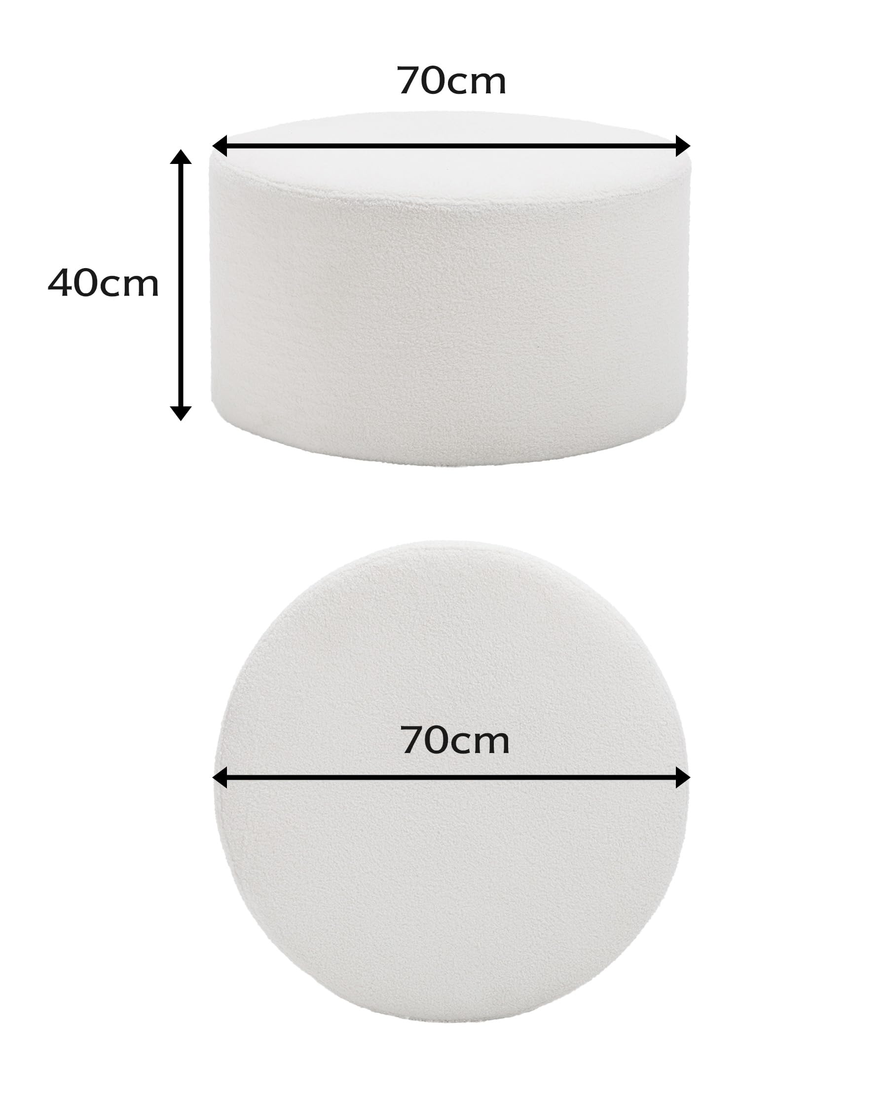 Pouf Poggiapiedi Divano Morbido Grande Pouf Rotondo 70cm in Tessuto Teddy Beige, Puff Poltrona per Camera da Letto, Seduta da Pavimento Moderna Poggia Piedi Imbottito 70x70x40cm