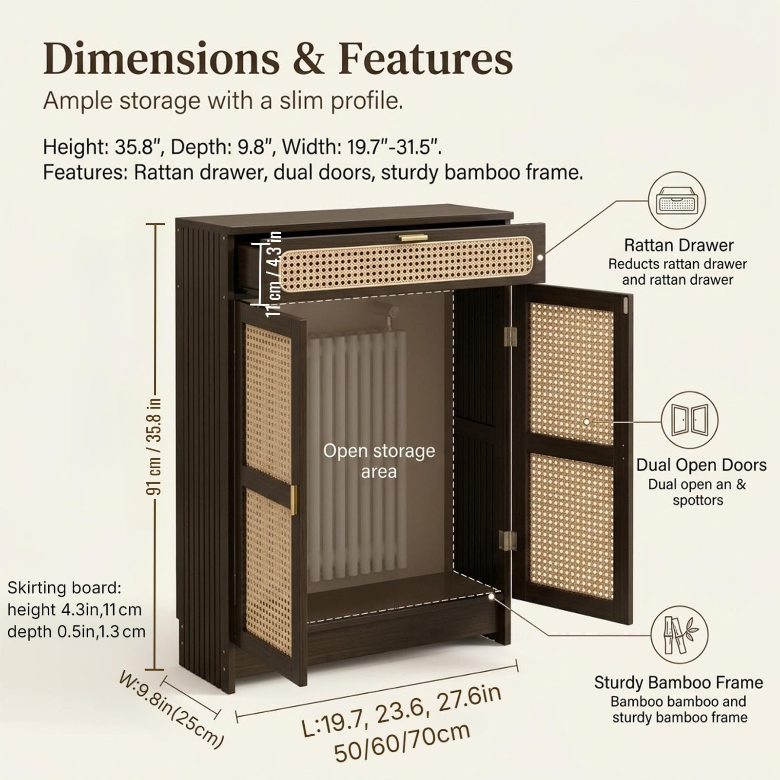 Cubreradiador de Madera con Puertas de Ratán y Cajón Organizador