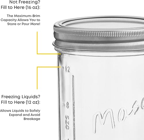 Miniatura 6 de JoyJolt Tarros Mason de 16 Oz con Tapas, Etiquetas y Medidas! Paquete de 6 Tarros Mason de Boca Ancha, Tarro de Vidrio con Tapa y Banda. Tarros