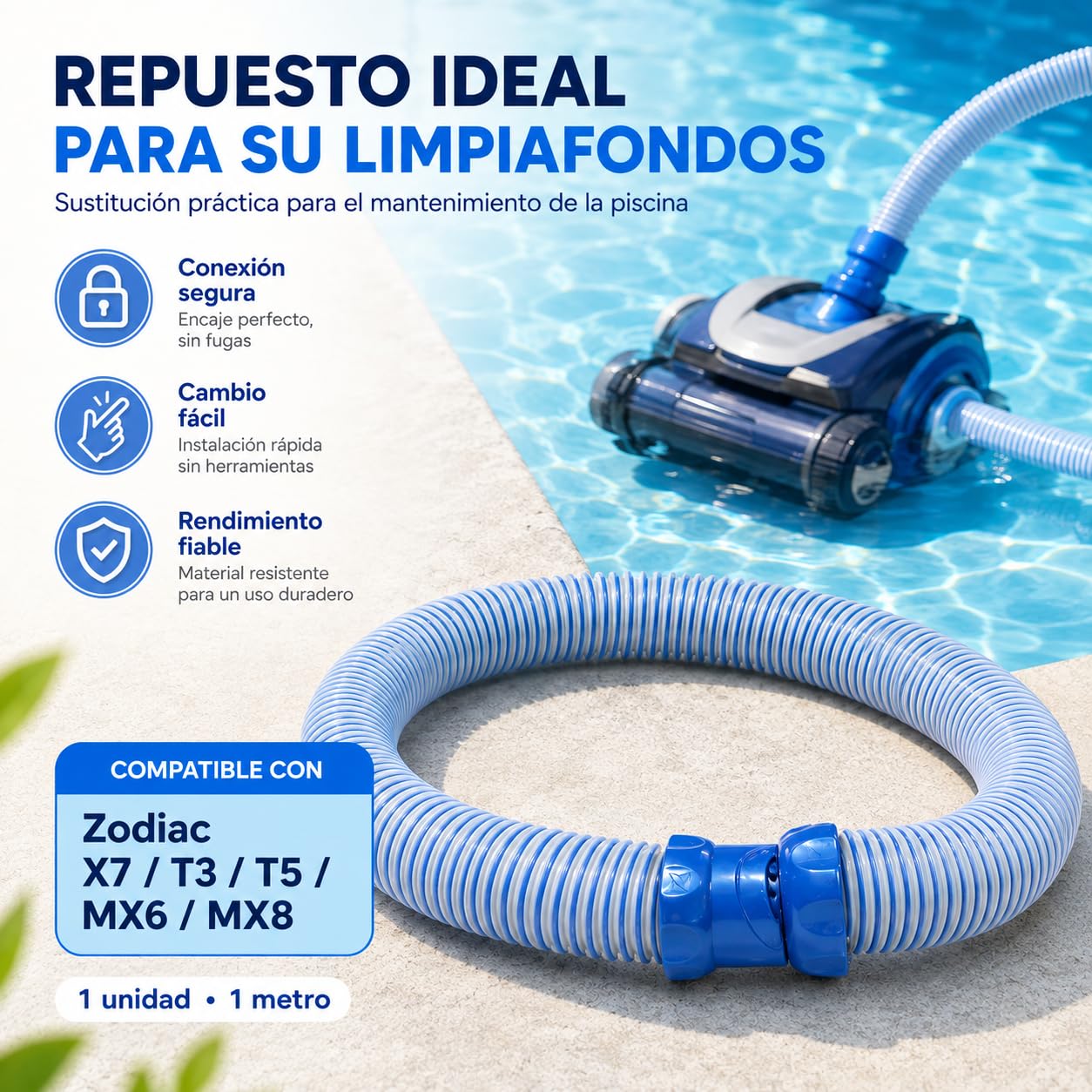 Manguera Repuesto Limpiafondos 1m Compatible con Zodiac MX6 MX8 T3 T5，5