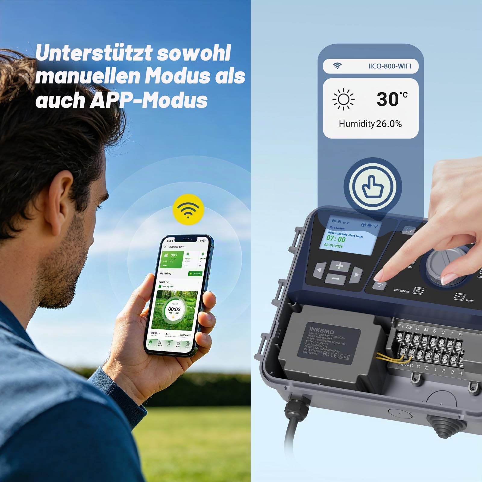 Inkbird IICO-800-WIFI Intelligenter Bewässerungscomputer, 8-Zonen-Steuerung Intelligente Bewässerungssteuerun