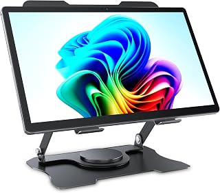 Amzboy 360 Rotatable Tablet Stand for Desk, Heavy Duty Steel Adjustable Height Tablet Riser Black