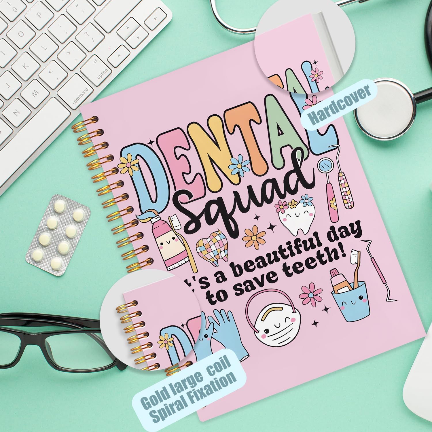 Notatnik na prezenty dla dentystów, asystent dentystyczny, dziennik na prezenty z okazji ukończenia szkoły, różowy notatnik do robienia notatek, artykuły biurowe dla dentystów, 14 x 21 cm