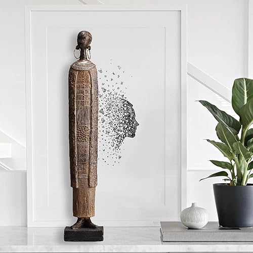 Miniatura 2 de Figuras africanas de resina retro, estatua tribal de dama, sala de estar, dormitorio, comedor, oficina, decoración de escritorio (estilo B)