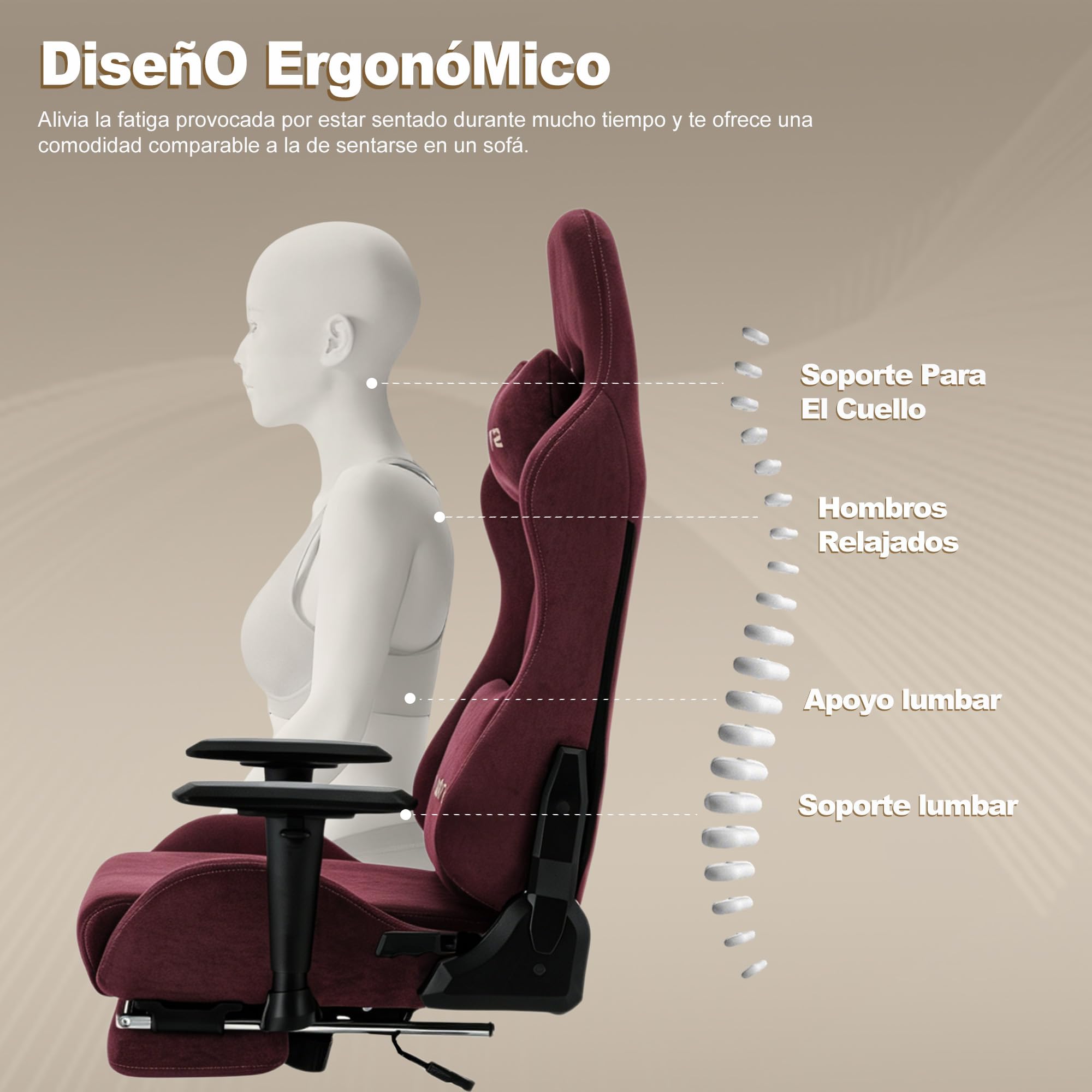 Symino Silla Gaming Ergonómica con Reposapiés, 150° Reclinable: Soporte Lumbar y Reposacabezas Regulable, Ajustable en Altura, Soporta hasta 200kg (Red)