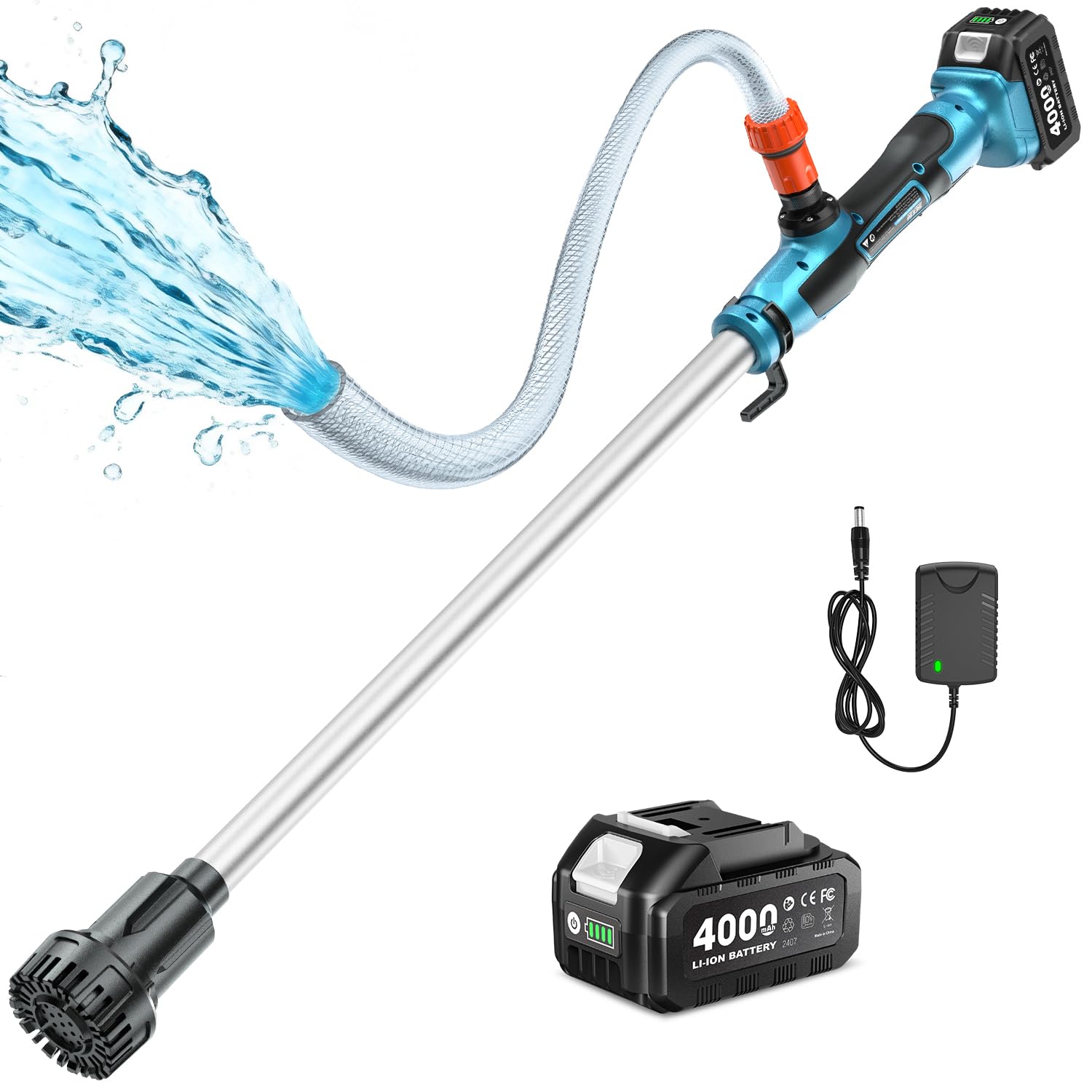 SEESII Cordless Stick Water Transfer Pump, with 4000mAh 21V Battery &amp; Charger, 720GPH, 32FT Head, Handheld Portable Utility Sump Pump Kit with 3/4" Outlet for Pool/Garden/Pond/RV/Boat Draining