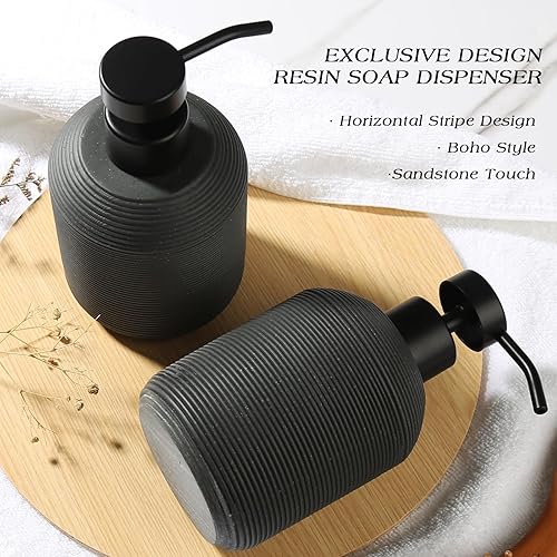 Miniatura 7 de Dispensador de jabón de manos negro, dispensador de jabón negro mate para baño, paquete de 2, dispensador de jabón y loción de resina de 12 onzas