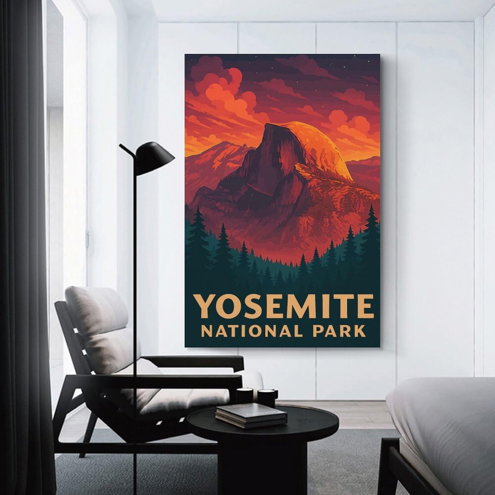 Junmoney Unframe-Style-24 Yosemite National Park Poster – Half Dome Sunset Mountain Landscape Wall Art Home Decor Wall Art 08X12inch(20X30cm), For Bedroom, Guest Room Or Reading Nook, Decorative Wall Art For Cosy Rooms