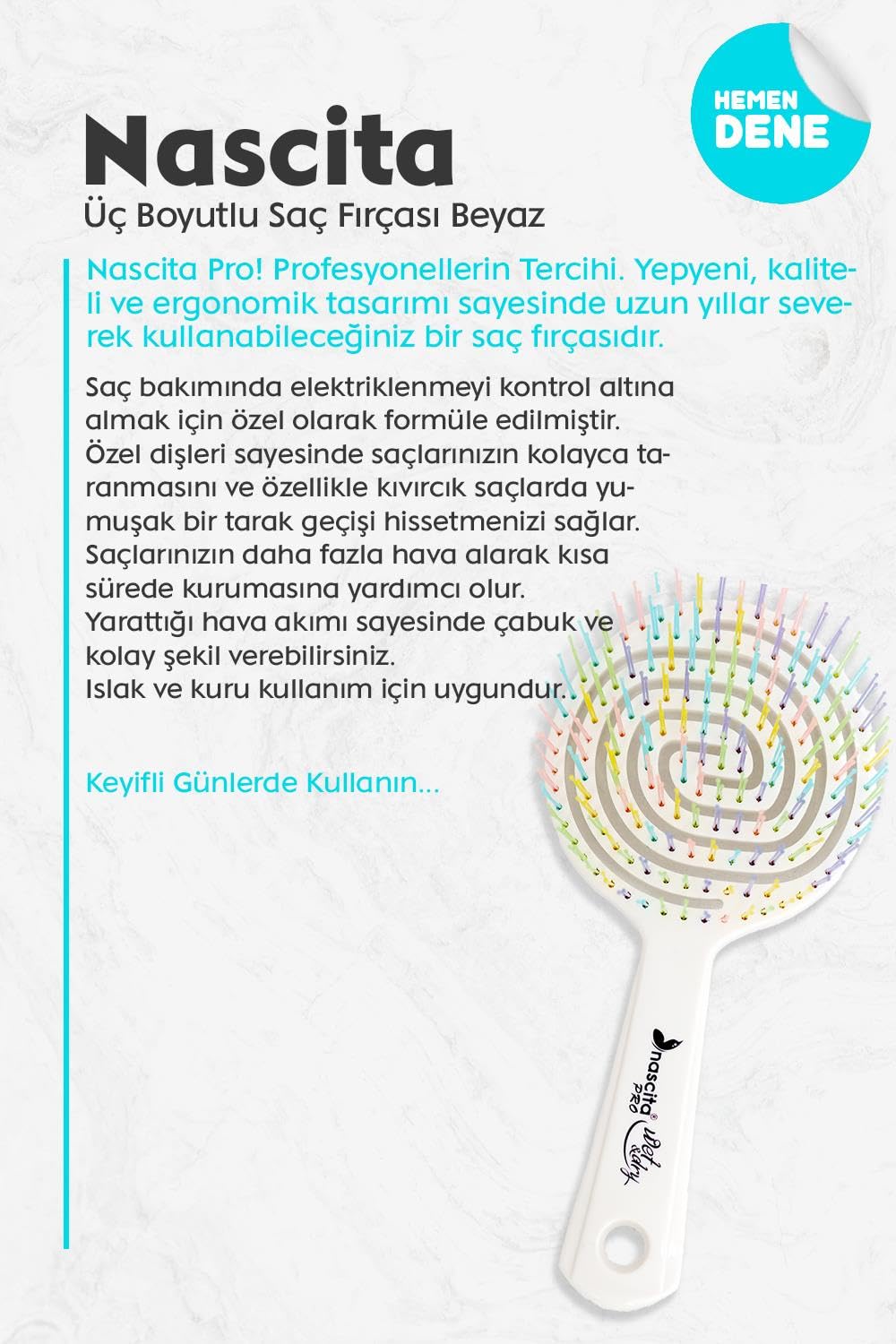 Nascita Professional Üç Boyutlu Saç Fırçası Beyaz