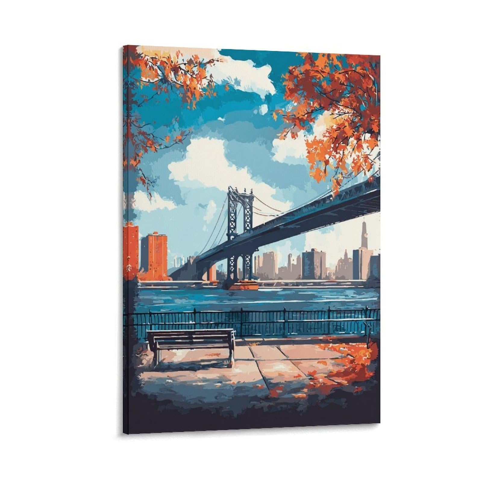 Brooklyn New York Posters 20x30inch(50x75cm) Vintage Watercolor Canvas Art