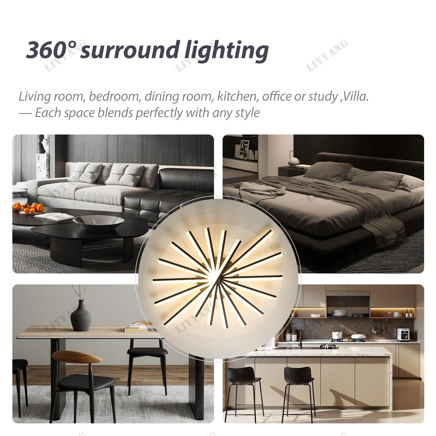 Dimmbare LED Deckenleuchte Moderne Deckenbeleuchtung mit Fernbedienung Deckenlampe Große Wohnzimmer Decke Licht Kreative Rundleuchte für Schlafzimmer Esszimmer Büro Küche (Schwarz, 9 Köpfe)