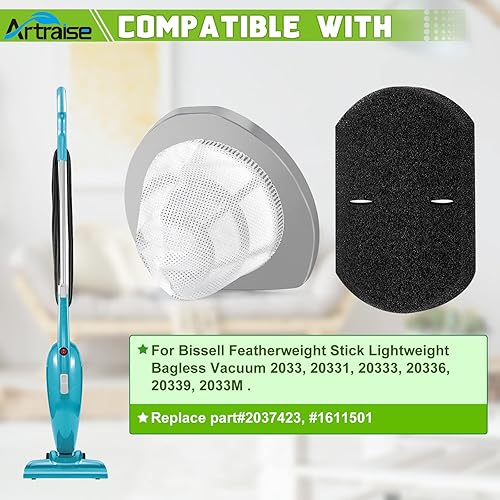 Miniatura 2 de Artraise Juego de repuesto de filtro de vacío para Bissell Featherweight Stick 20331 20333 20334 20336 20339 2033M, repuesto # 1611508 (paquete de 6