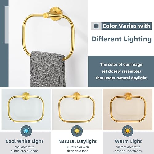 Miniatura 3 de Angle Simple Anillo de toalla cuadrado en oro latón, soporte de toalla de mano giratorio de acero inoxidable SUS 304 para baño, montaje en pared,