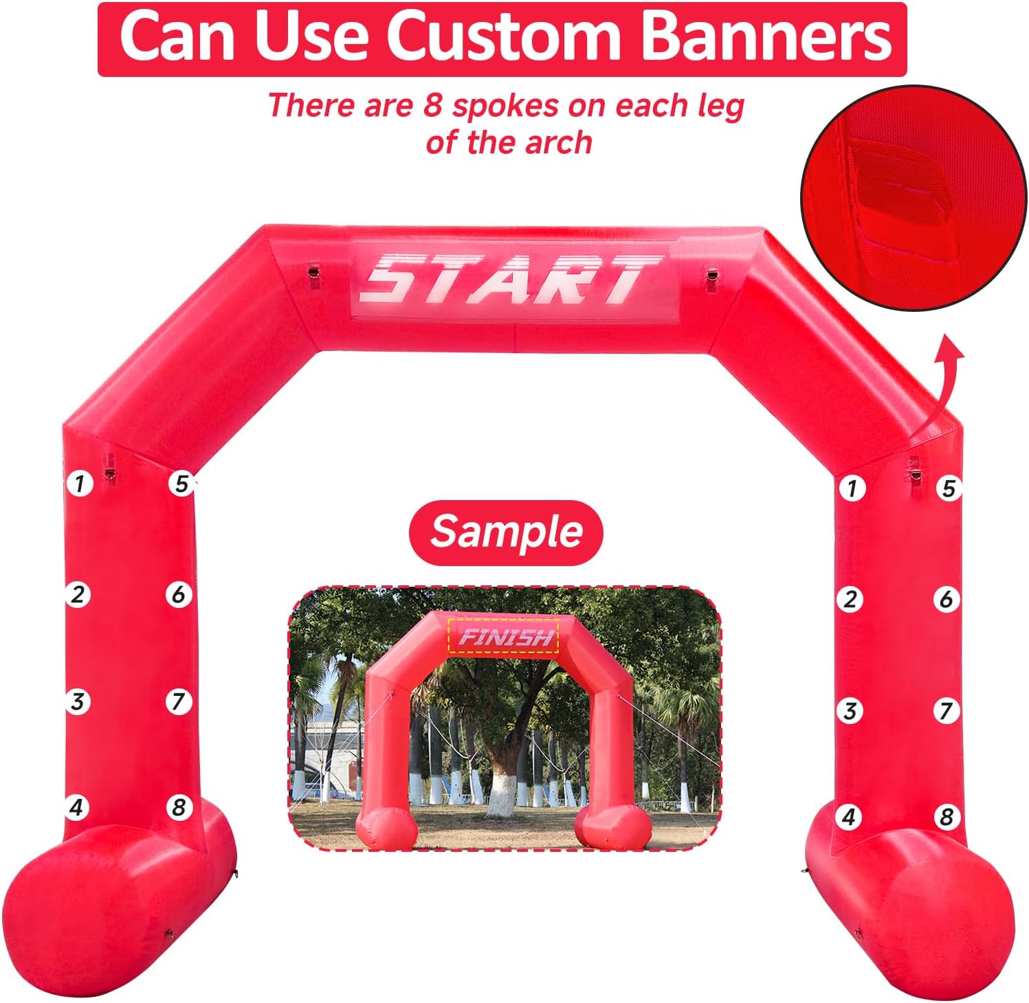 13Ft Inflatable Arch Red with Start Finish Line Banners Inflatable Archway with Powerful Blower Outdoor Hexagon Blow up Arch for Marathons, Fundraisers, Outdoor Advertising Commerce