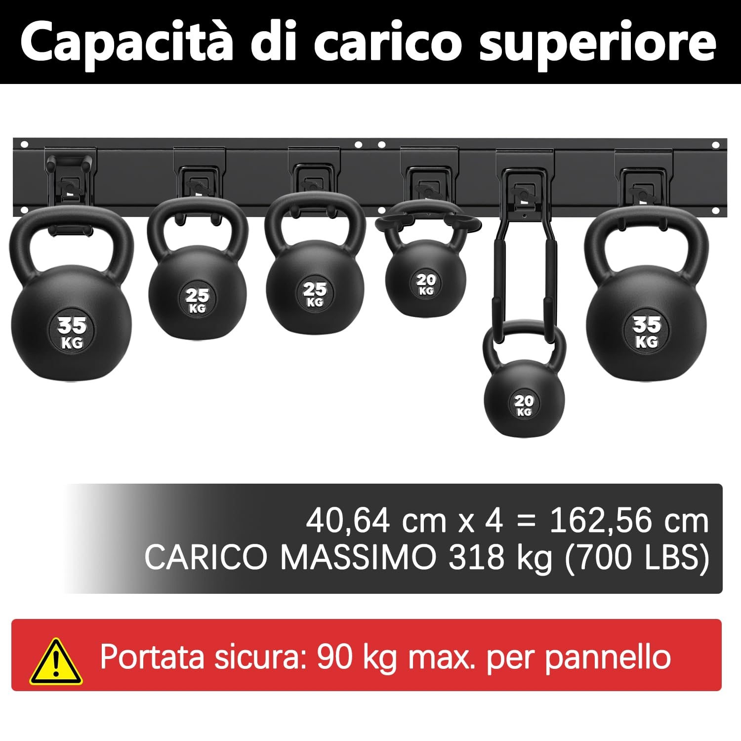 3-H Portautensili per garage, 160 cm, regolabili, 11 ganci da parete per garage e 4 ganci a S, per attrezzi da giardino, per cantina, attrezzature da sci, scopa, rastrello, nero