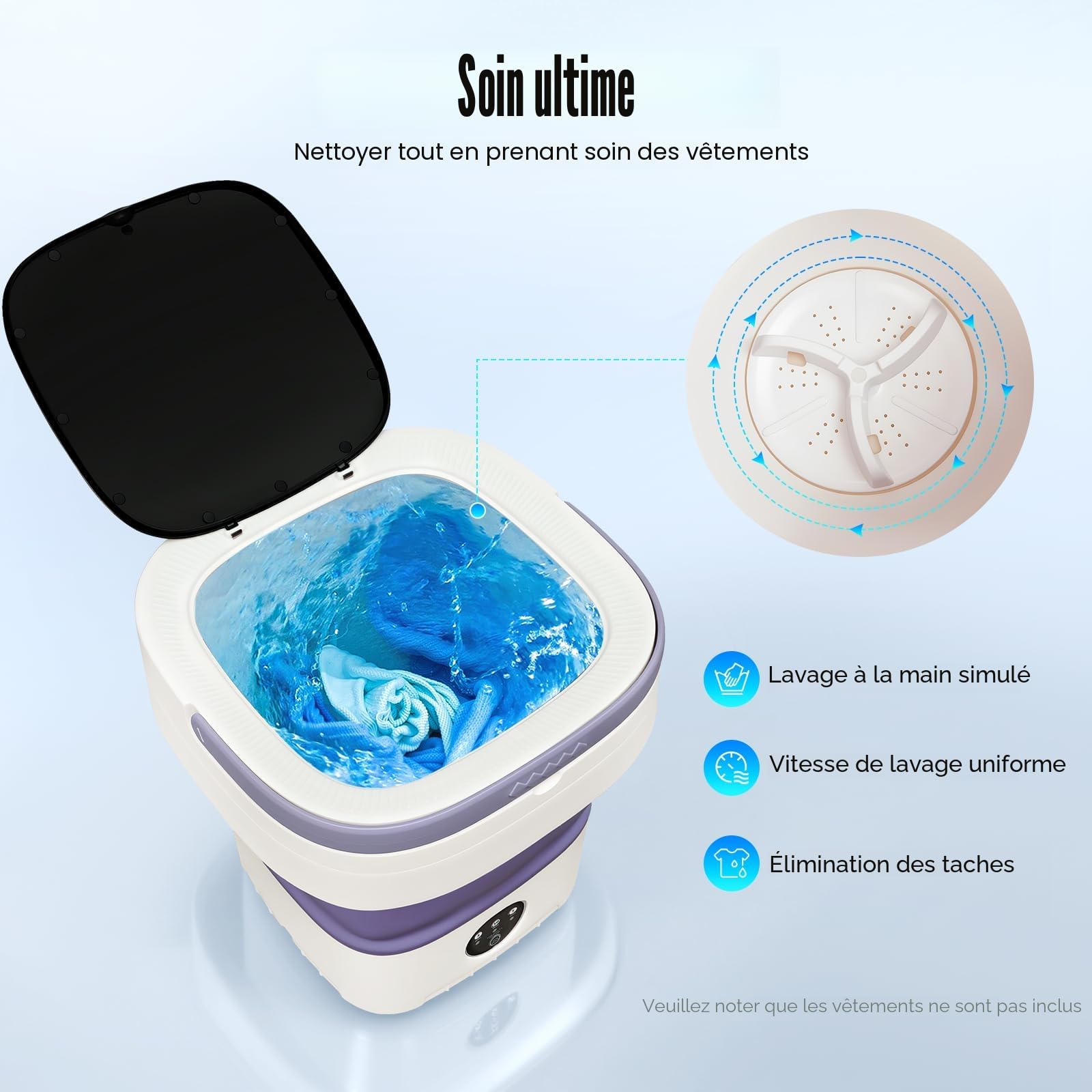 Mini Machine à Laver Portable avec Essorage Capacité 12L de Linge Mini Lave Linge Pliable pour Laver Vêtements de Bébé, Sous-vêtements Chaussettes pour Appartements, Dortoirs, Caravanes, Hôtels