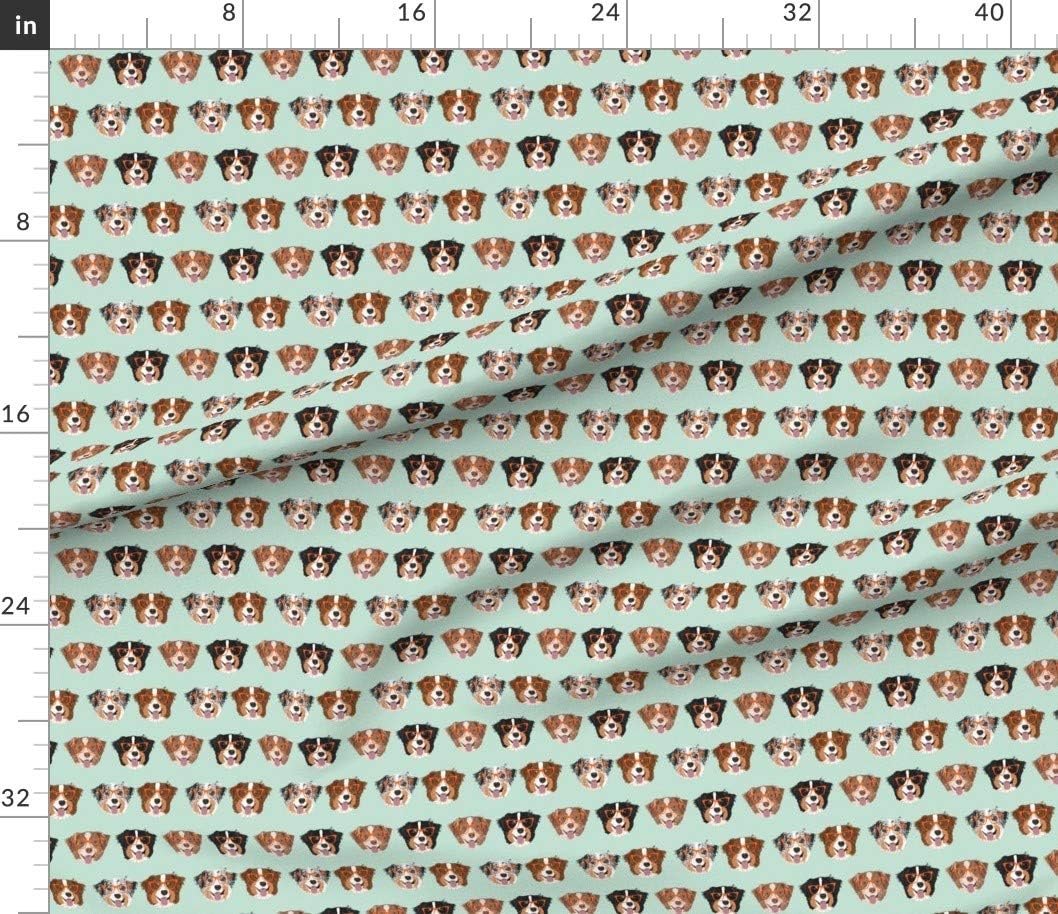 Spoonflower Fabric - Australian Shepherds Glasses Cute Dogs Mint Aussie Shepherd Dog Blue Printed on Petal Signature Cotton Fabric by The Yard - Sewing Quilting Apparel Crafts Decor
