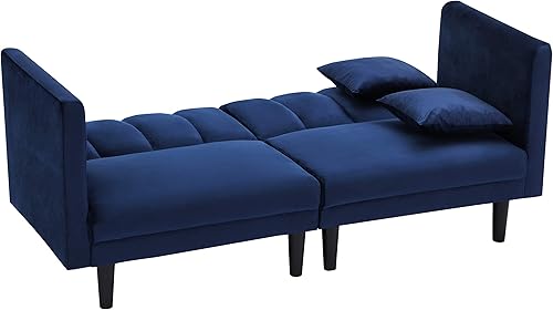 Miniatura 5 de Terciopelo convertible, 2 almohadas modernas, 3 ángulos ajustables para respaldo, sofá de sala de estar con 7 patas de metal resistentes, sofá