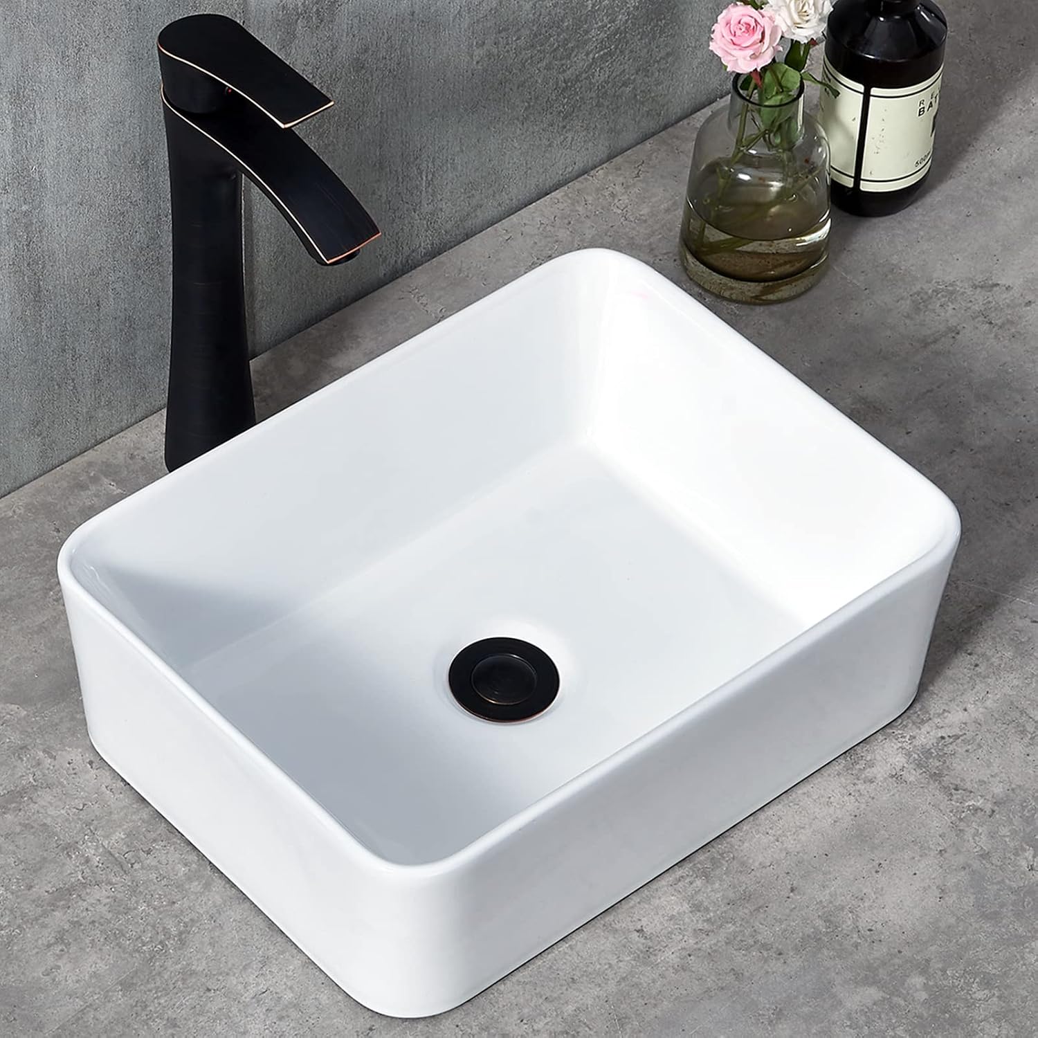 Ufaucet 16"x12" Modern Porcelain Bathroom Sink Above Counter White Ceramic Bathroom Vessel Sink