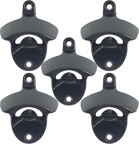 Abridor de tapa de cerveza negro con imanes, abrebotellas magnético de acero inoxidable clásico montado en la pared para regalos (5 piezas)