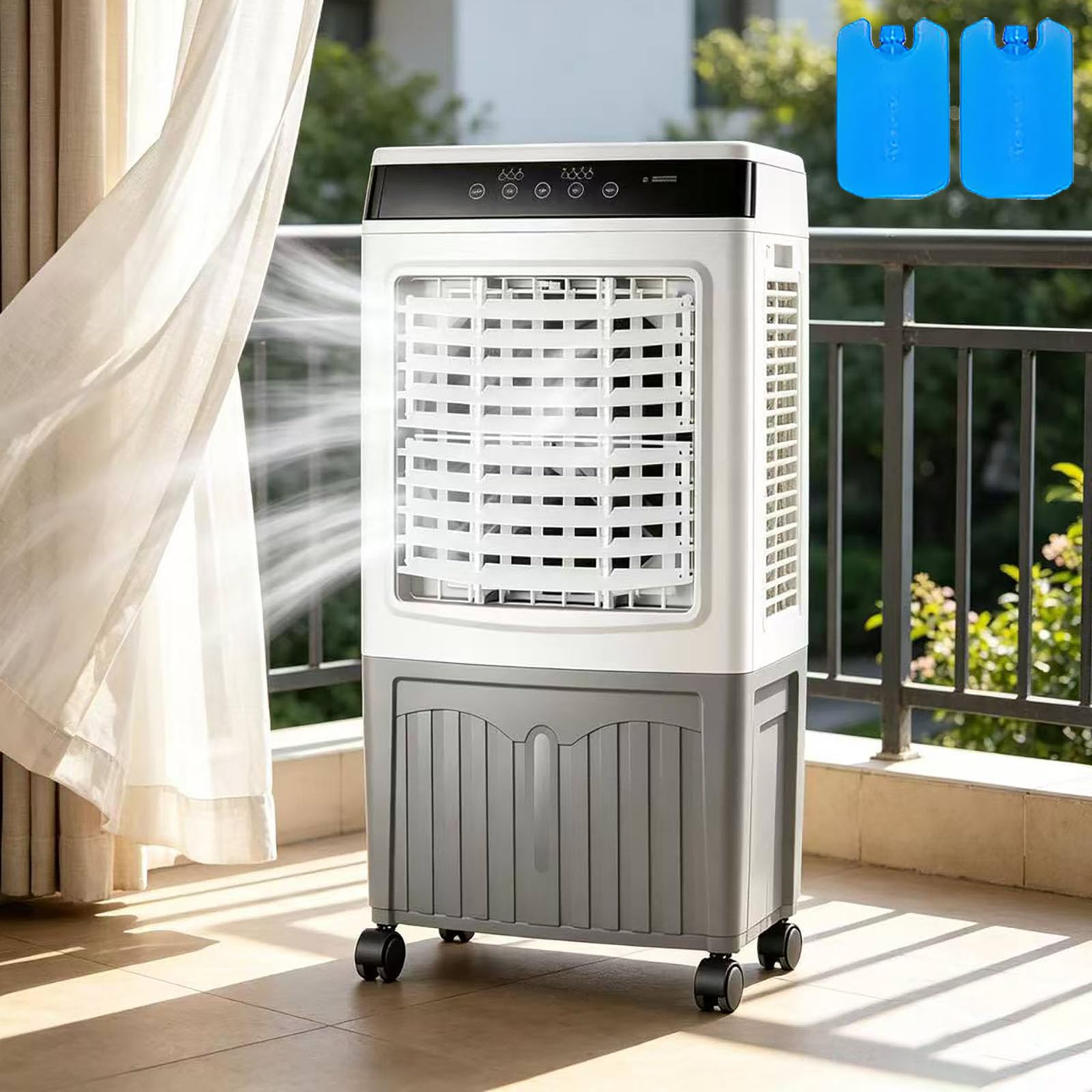 MESCXTY Evaporative Air Cooler,1765 CFM Cooler,3 Speeds and 7.5H Timer Portable Conditioner,Energy-Saved Swamp Cooler for party,pool patio,10.6 Gal Water Tank Receive 2 Ice Crystals