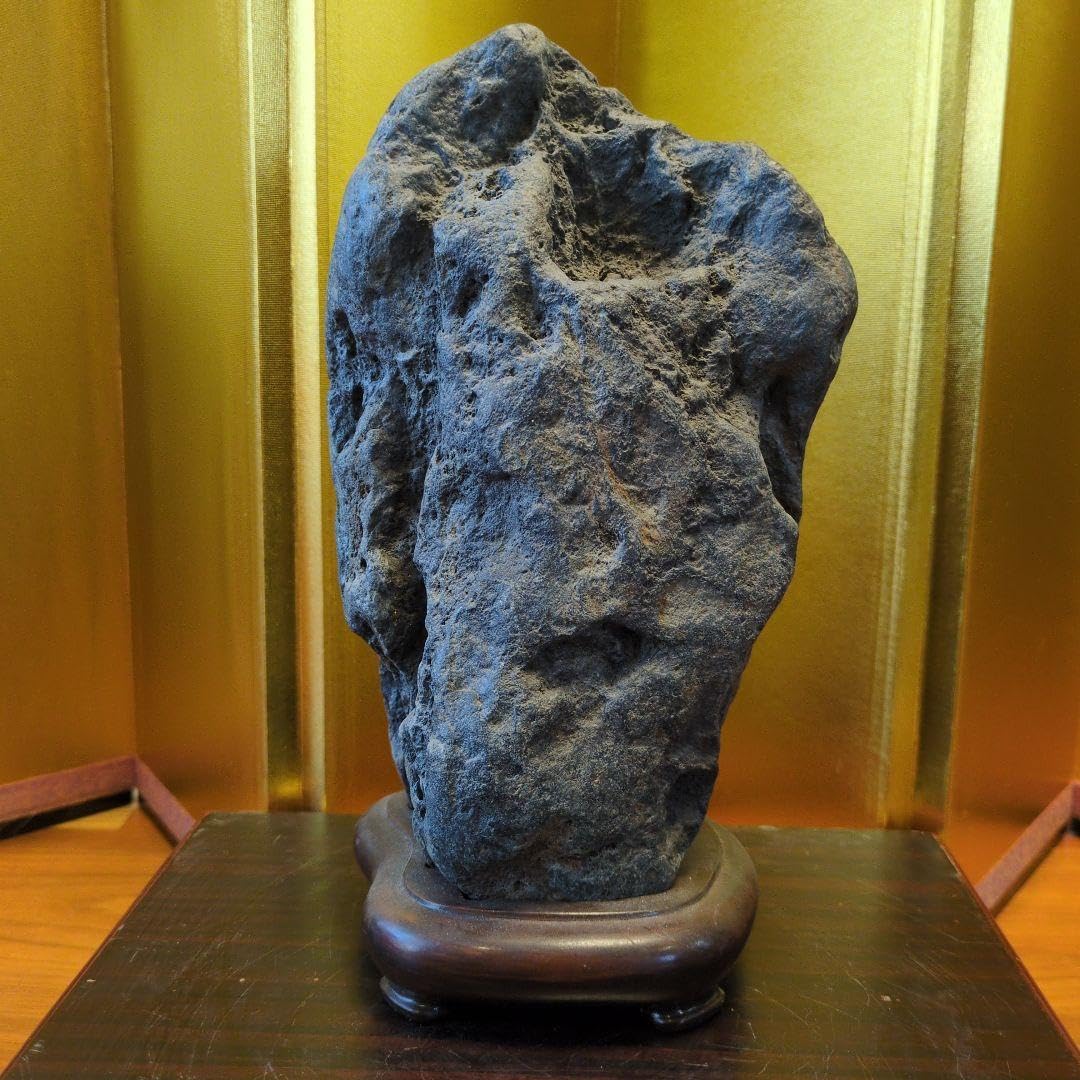 男鹿青石　自然石 水石 木製台座付き 男鹿青石 自然石 水石 木製台座付き