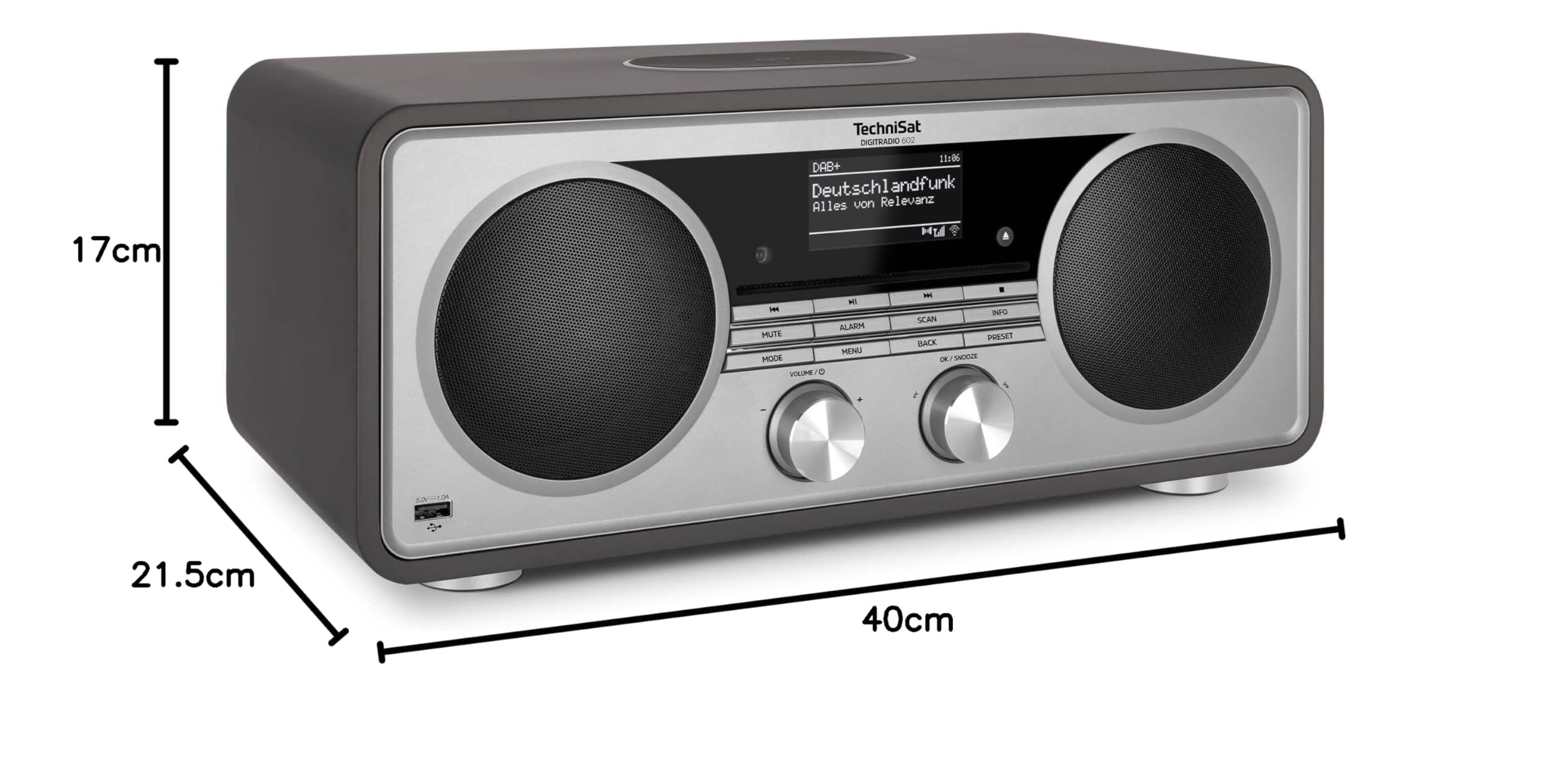 TechniSat DIGITRADIO 602 - Kompaktanlage mit 70 Watt 2.1 Lautsprechersystem (Stereo Musik-Center mit Internetradio, DAB+, UKW, CD-Player, USB, Bluetooth, App-Steuerung, Qi Ladestation)