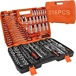 Kit Jogo de Soquetes com Chave Catraca, 216 Peças, Encaixe de 1/4" e Diâmetro 4mm a 32mm, caixa de ferramentas completa, kit de ferramentas completa