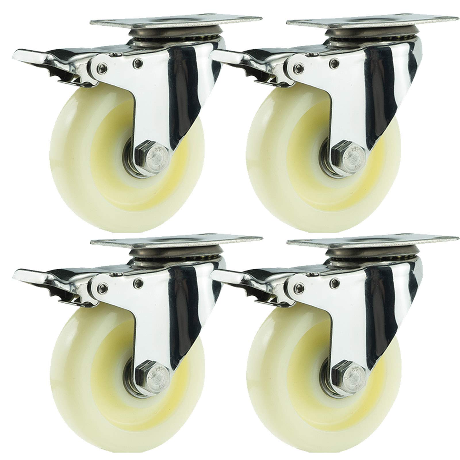 GYRAZXS High-Performance 100mm Nylon Castors with 360° Rotation 304 Stainless Steel 400kg Load Capacity Furniture Castors with 4 Brakes for Smooth Mobility