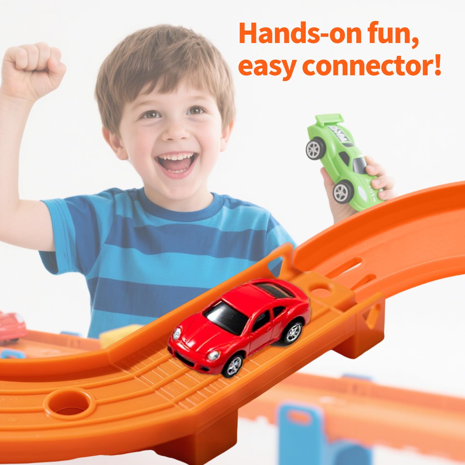 8 Stück Gebogene Schienenstücke Kompatibel mit Hot Wheels Spielzeugautos, ABS Rennstreckenverbinder Zubehör für den Schienenbau (Orange)