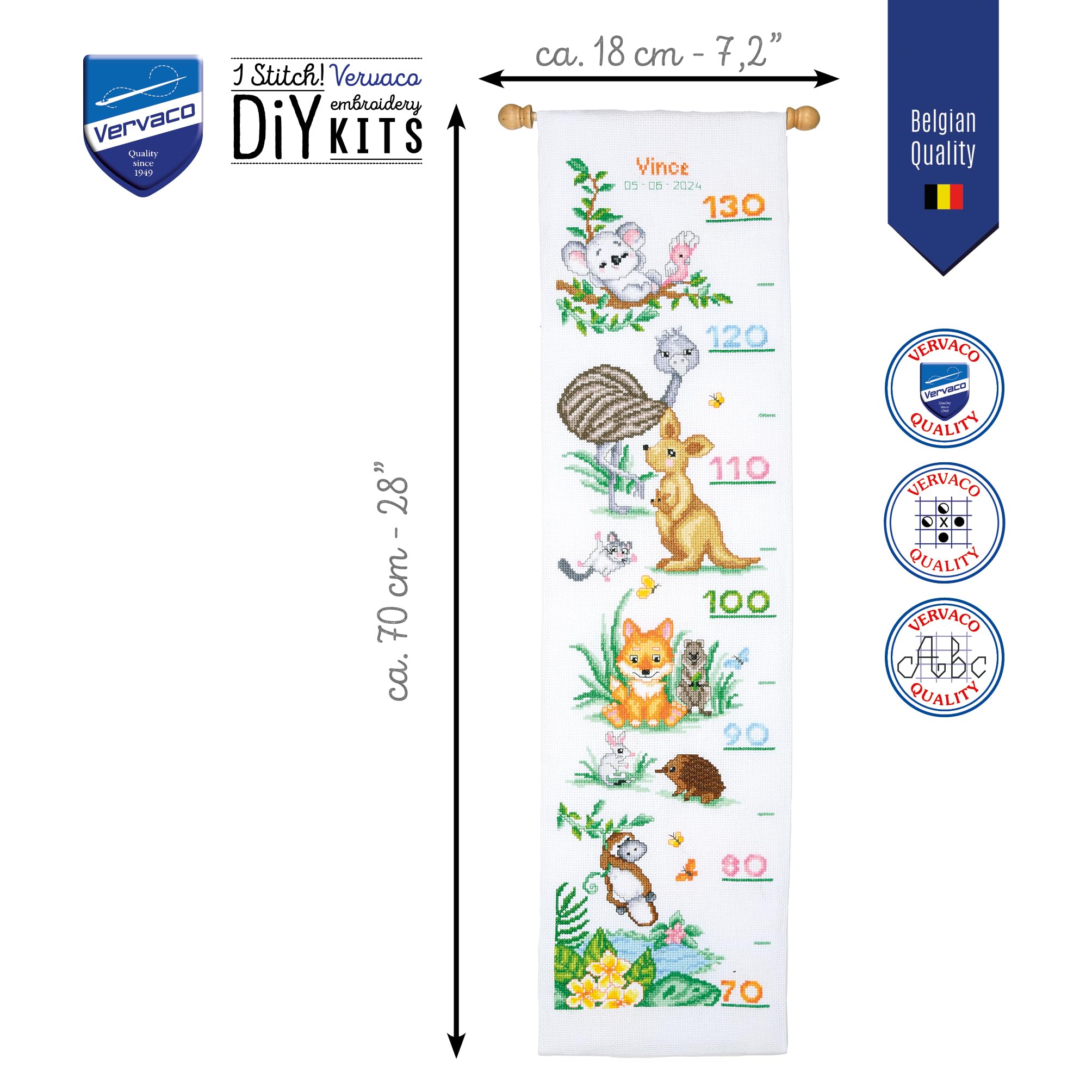 VERVACO Haft Krzyżykowy Liczony Zestaw Obraz do Haftu ZWIERZĘTA AUSTRALIJSKIE Zrób to Sam Zestaw Kreatywny dla Dorosłych 18 x 70 cm Dekoracja Ścienna DIY Cross Stitch Kit