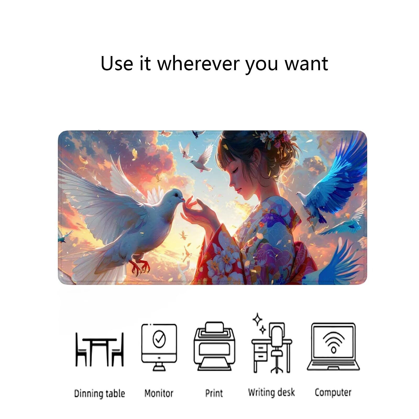 Alfombrilla Ratón Pájaro Alfombrilla Ratón Gaming XXL 1200x600x3mm Accesorios Escritorio,Antideslizante Mousepad Chica Tapete Escritorio Infantil,para Alfombrilla Pc Teclado Ratón J872