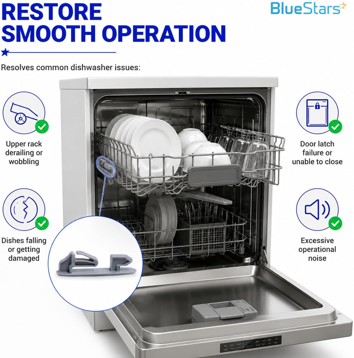 BlueStars 8565925 Dishwasher Upper Rack Slide Rail Stop Clip - Compatible with Whirlpool Kenmore KitchenAid Dishwashers - Replaces WP8565925 8524581 8270105 PS11746591 AP6013365 - PACK OF 2