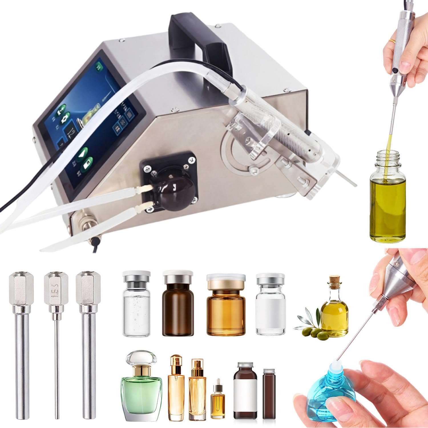 Automatyczna maszyna do napełniania płynami, cyfrowe precyzyjne napełnianie z dyszą igłową i sterowaniem LCD, 1-100 ml do olejków eterycznych, perfum, kropli do oczu