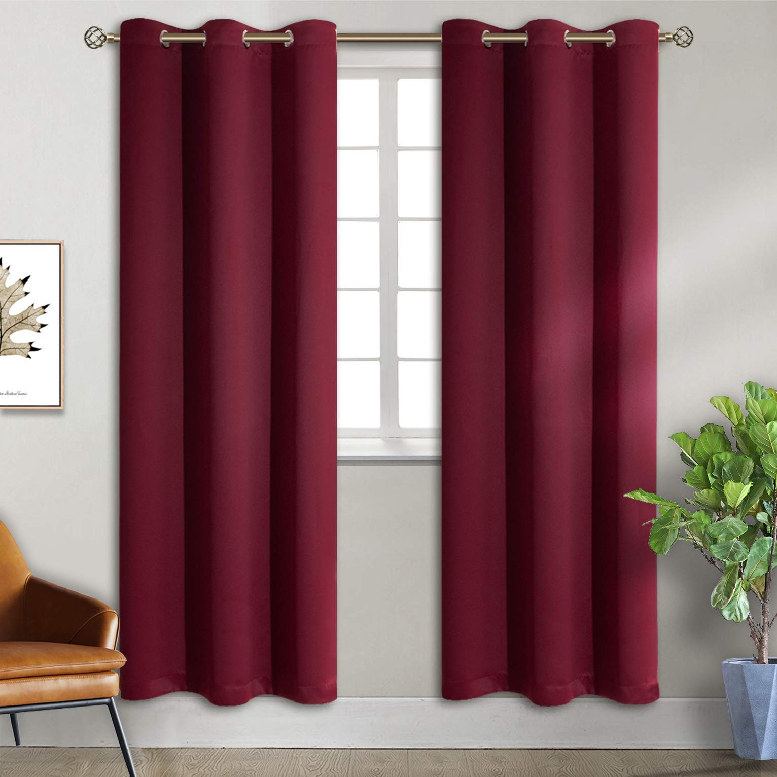 BGment Blackout Curtains for Bedroom - Grommet Thermal Insulated Room Darkening Curtains for Living Room, Set of 2 Panels (38 x 84 Inch, Burgundy)
