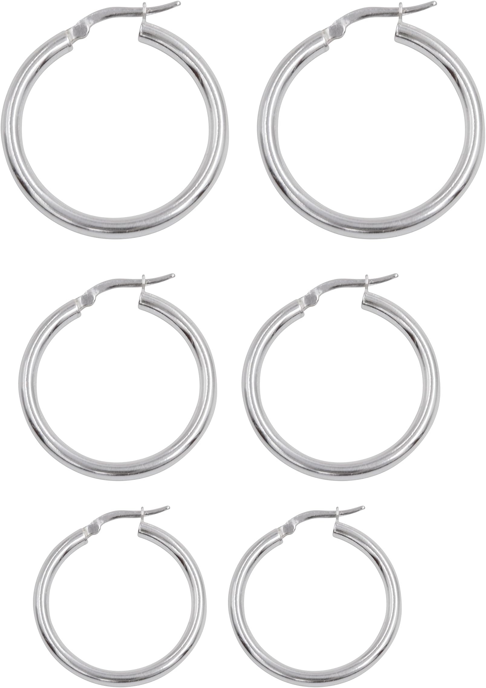 SilverLuxe Sterling Silver 3mm Hoops, Set of 3 Sizes, 20mm, 25mm and 30mm