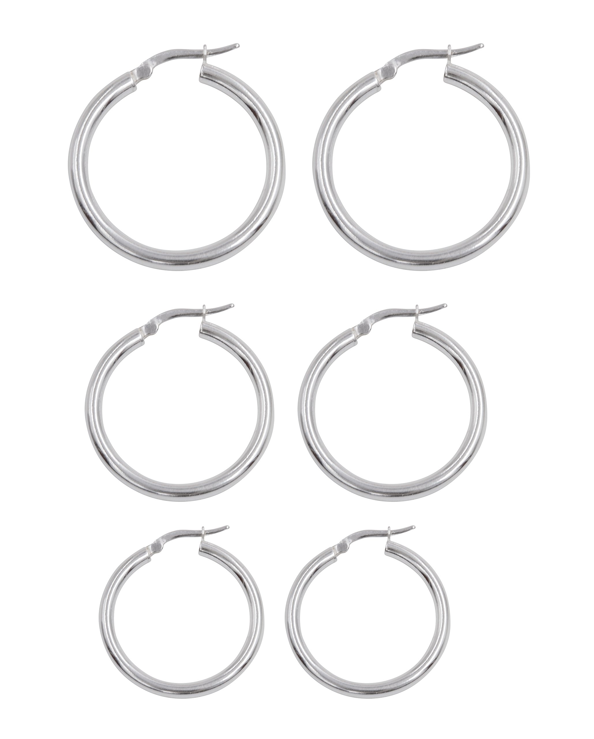 SilverLuxe Sterling Silver 3mm Hoops, Set of 3 Sizes, 20mm, 25mm and 30mm