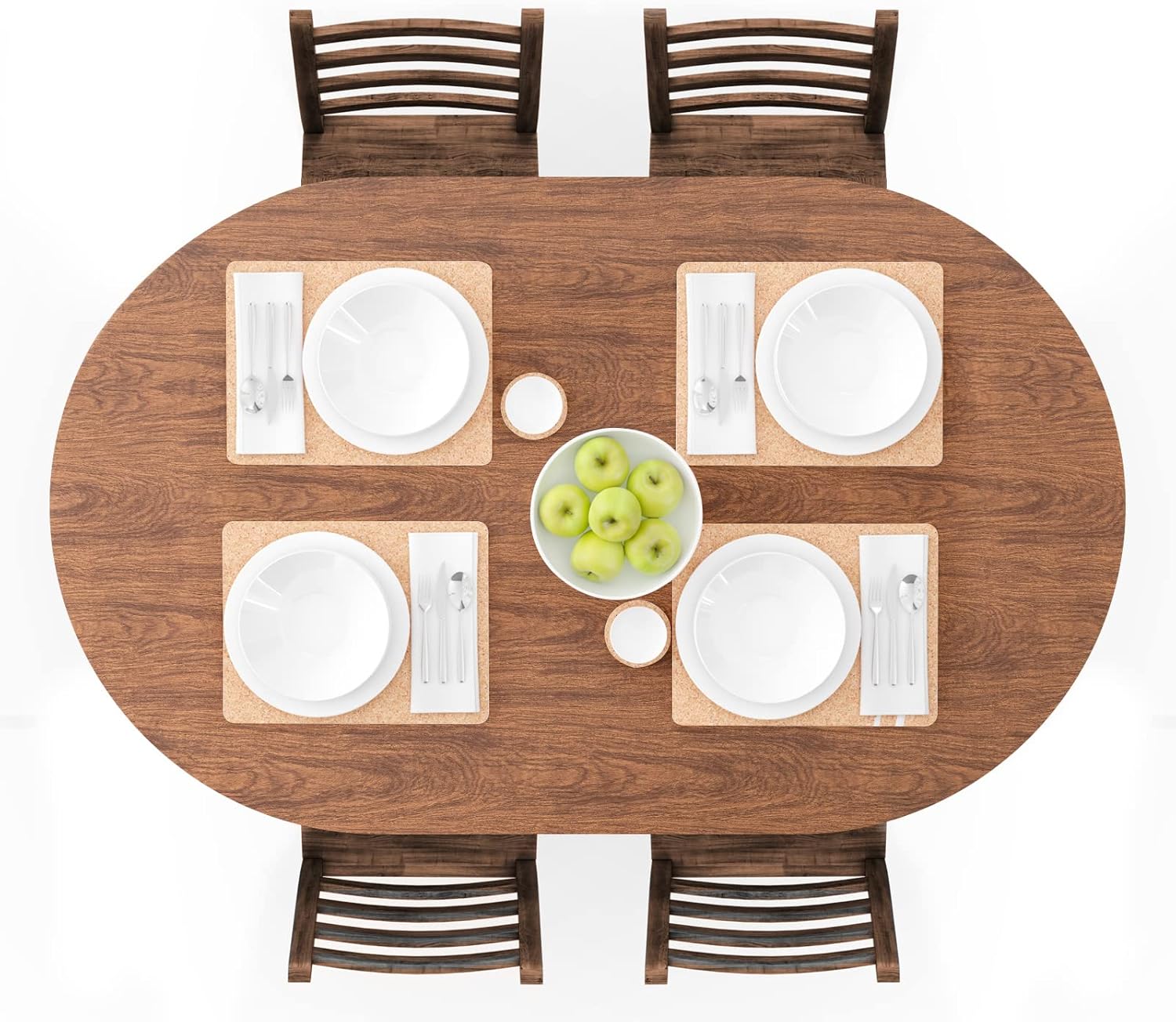 UMINEUX Oval Fitted Vinyl Tablecloth with Elastic Edged & Flannel Backing, Waterproof Wipeable Oval Table Cover - Fits Tables up to 42"X68" (Wood) 42"*68" Dark Wood