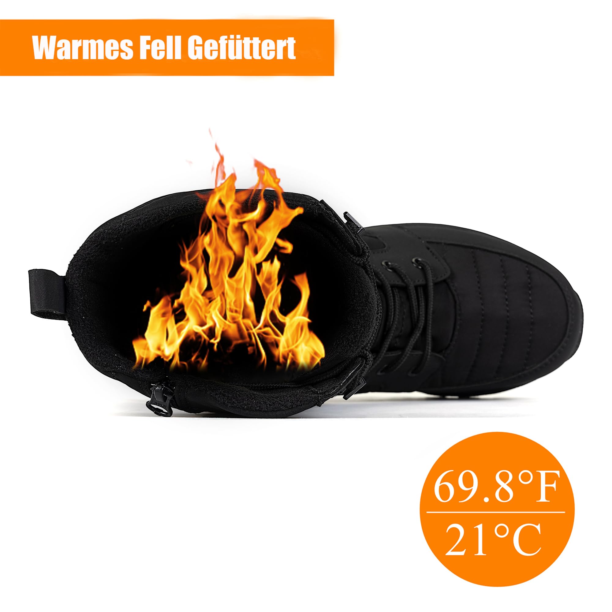 SHULOOK Winterstiefel Damen wasserdicht gefüttert Warm | Winterschuhe Schneestiefel Reißverschluss rutschfeste Winterboots Hohe für Wandern Camping Stiefel Damen