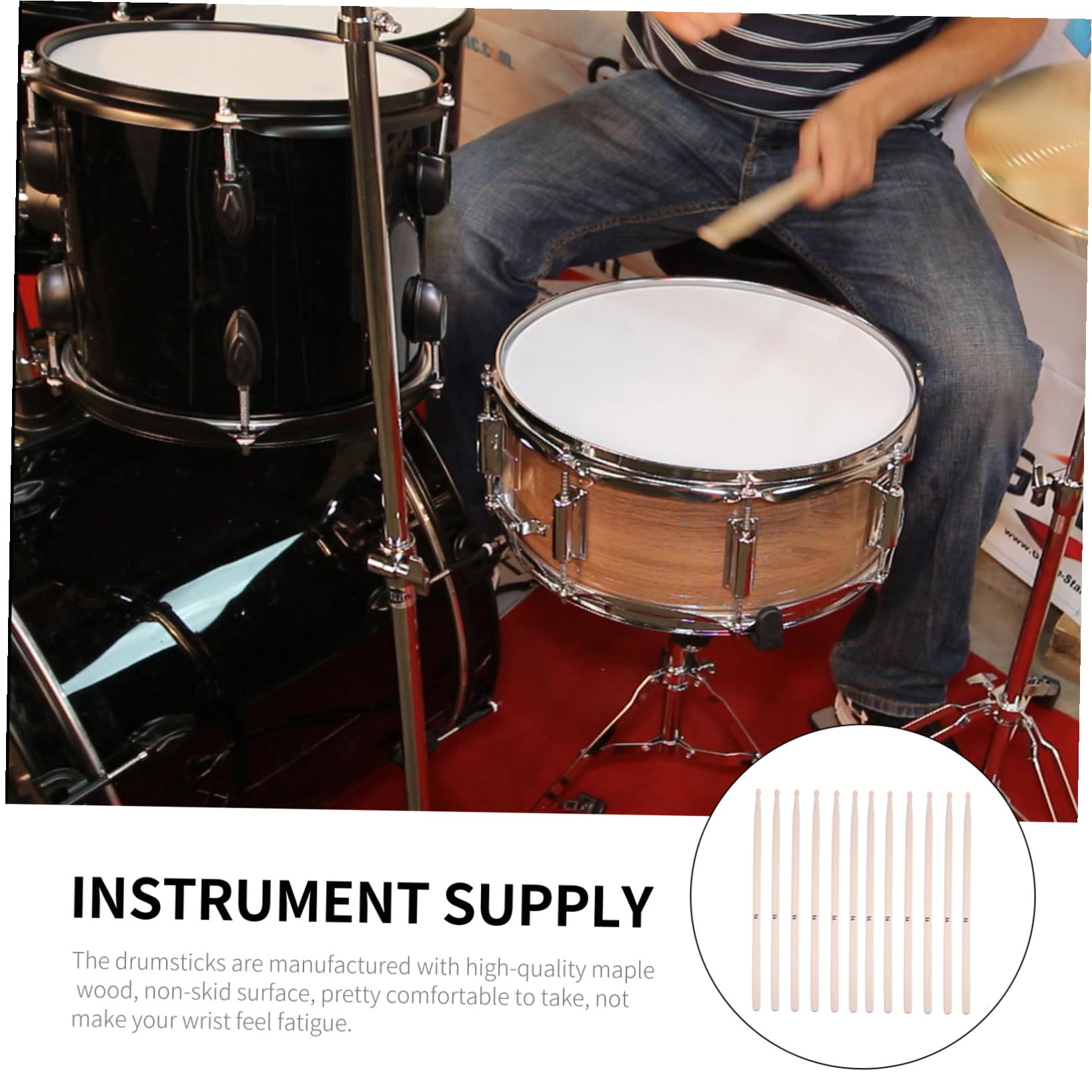 ifundom 20stücke Holz-drumsticks aus Ahorn Musikzubehör Schlagzeugsticks für Anfänger und Profis Hand Liegend mit Rutschfestem Design