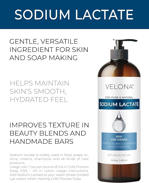 velona Sodium Lactate 60% - 32 oz, USP Grade, Soap Making, with Pump