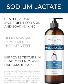 velona Sodium Lactate 60% - 32 oz, USP Grade, Soap Making, with Pump